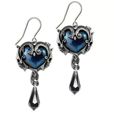 Alchemy Gothic Affaire Du Coeur Earrings Blue Heart Skulls Pair Surg Hooks E414 • $45.95