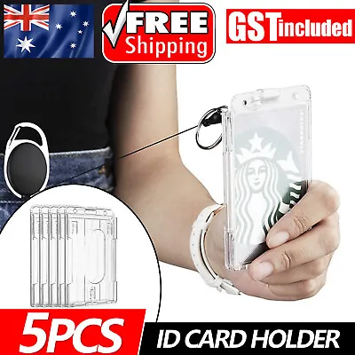 5pcs Hard Plastic Badge ID Card Holder Lanyard Business Work Pouch Double Side • $4.28