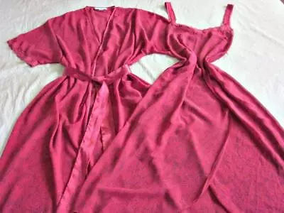 Vintage Long Nightgown + Robe Peignoir Set L Sheer Red Chiffon Maidenform • £79