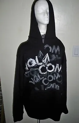 Men's Guys Volcom Stone Black Pullover Fleece Hoodie Multi Stamp Logo New $59 • $46.99