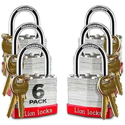 Locks 6 Keyed-Alike Padlocks W/ 1.25” Shackle 12 Keys Hardened Steel Case Bra • $29.67