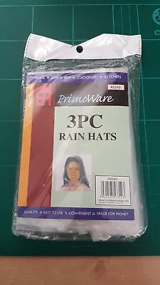 3 Pack Clear Plastic Rain Bonnet/Rain Hat/Rain Hood/Regenhaube Visor White Edge • £2.99