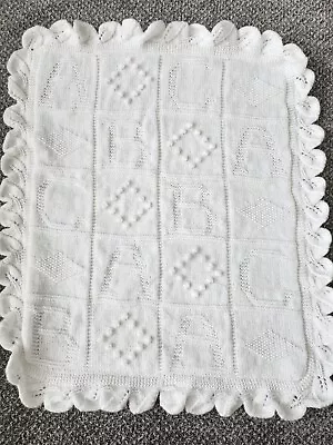 New Hand Knitted White Pram Blanket  • £10