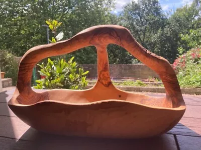 Ornate Solid Olive Wood Fruit Bowl Handmade Basket. • £49.99