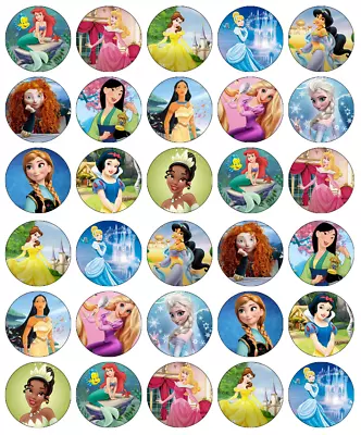 30x Disney Princess Cupcake Toppers Edible Wafer Paper Fairy Cake Toppers • £2.59