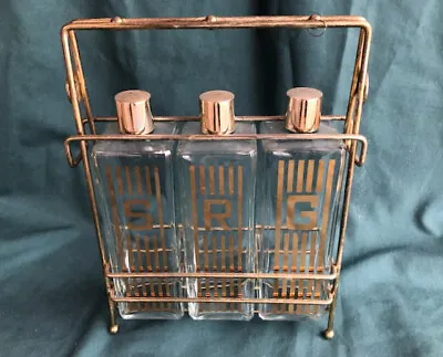 Vintage Mid Century Scotch Rye Gin Bar Decanter Caddy • $61.98