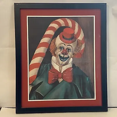 Red Skelton Candy Cane Clown Lithograph Print Art Signed Framed Under Glass 1972 • $249.99