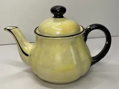 Small Vintage Porcelain Lusterware Teapot Yellow & Black Made In Czechoslovakia • $15