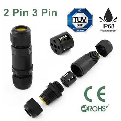 £3.99 • Buy IP68 2 Pin 3 Pin Electrical Cable Wire Connector Outdoor Plug Socket Waterproof