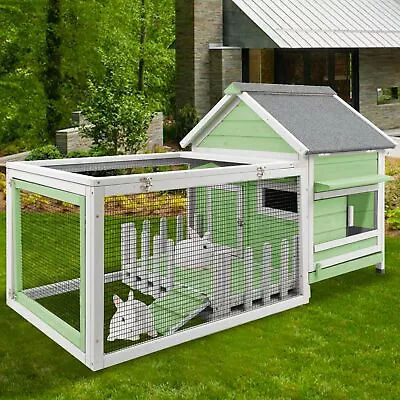 PetsCosset Large Rabbit Hutch With White Picket Fence Front Rabbit Cage Outdoor • $139.99