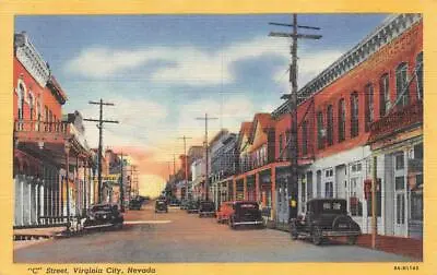  C  Street Scene VIRGINIA CITY NEVADA Mining Town C1930s Linen Vintage Postcard • $8.89