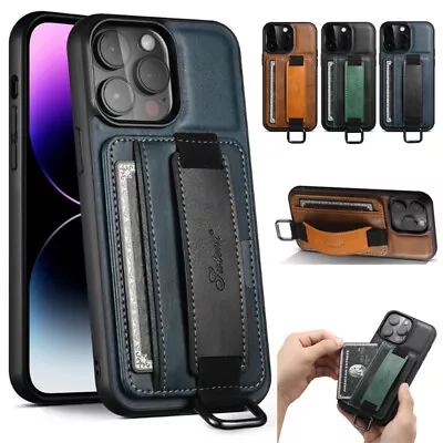 For IPhone 15 14 Plus 13 12 11 Pro Max XR Leather Wallet Case Wrist Strap Cover • £4.79