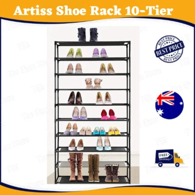 $75 • Buy Artiss Shoe Rack 10-Tier (50 Pair) DIY Shoes Organiser Stackable Stand Black AU