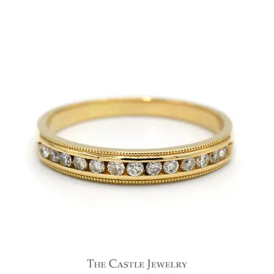 1/4cttw Channel Set Round Diamond Wedding Band With Milgrain Detail In 14k Yello • $419