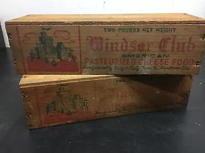 2 Vintage Windsor Club 2lb Cheese Advertising Box Manitowoc Wisconsin Decor • $25.99