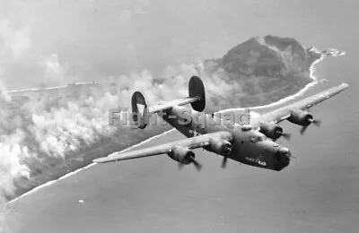 WW2 Picture Photo B-24 Bomber With Island Of Iwo Jima Behind  4443 • $5.95