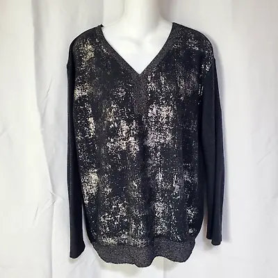 The Porter Collective Women Black/Silver Pullover Sweater Women's Sz L • $53.97