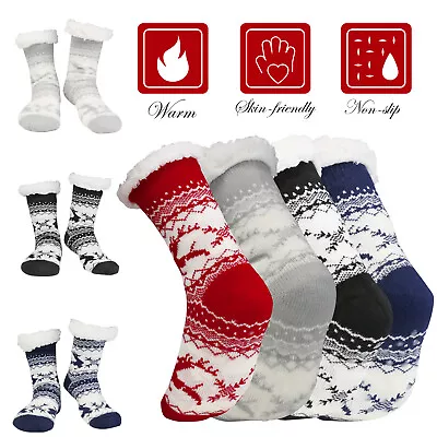 Men Women Christmas Stockings Thermal Sherpa Fleece Fuzzy Slipper Socks Winter • $8.99