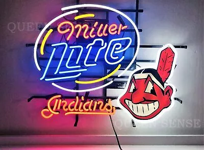 Neon Light Sign Lamp For Miller Lite Beer 24 X20  Cleveland Indians Chief Wahoo • $214.98