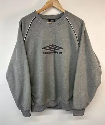 Umbro Sweatshirt Grey Fleece Big Logo Spell Out V Neck 90s Long Sleeve UK L • £24.99