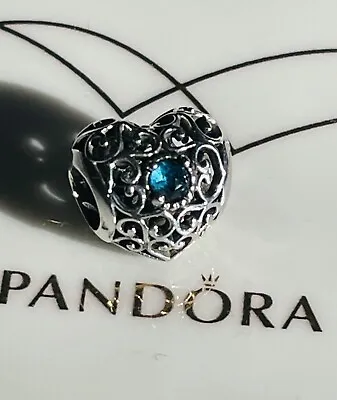 Pandora Signature December London Blue Crystal Birthstone Heart Charm #791784NLB • £15