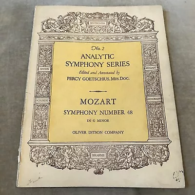 MOZART Symphony 48 G Minor PIANO 1927 Oliver Ditson Company Antique Music   (#2) • $17.90