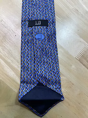 DUNHILL Made In Italy Men's 100% Silk Necktie Blue Checkered Multicolor • $29.99