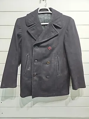 Vintage Overcoat Enlisted Navy USN Double Breated 100% Wool Pea Coat Mens 365 • $82.95