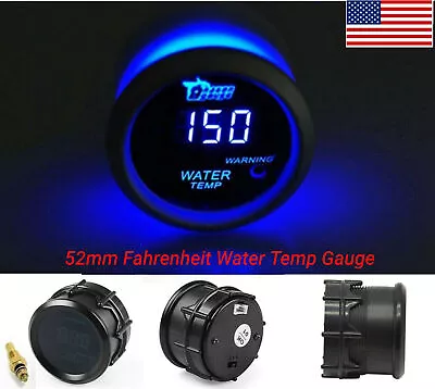 Fahrenheit 248F-104F 2  52mm Blue Digital LED Water Temp Gauge With Temp Sensor • $18.59