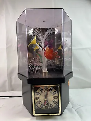 Vtg Fiber Optic Rotating Flower Clock Lamp With Motion 14.5''H  Lighted Tv Table • $59.99
