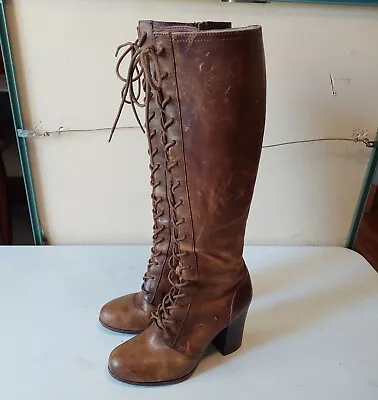 RARE Frye Parker Tall Lace-Up Leather Boots Tan • $220
