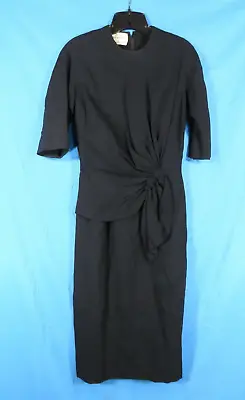 VTG PAUL SACHS Black Crepe Sheath Dress DRAPED TWISTED RUCHING 1940's 35  BUST • $47.20