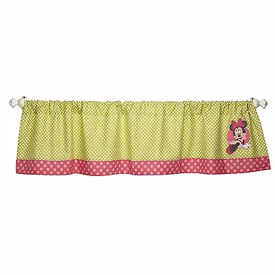 $19.99 • Buy Disney Minnie Mouse Petal Perfect Window Valance Curtain Green Polka Dot NEW
