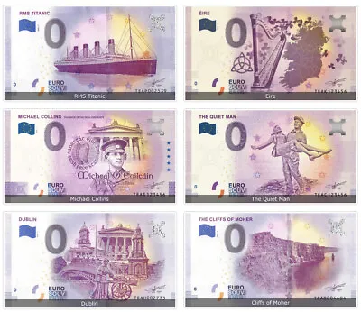 Irish Commemorative 0 Euro Souvenir Banknotes: 6 Note Set With FREE Shipping • £36.10