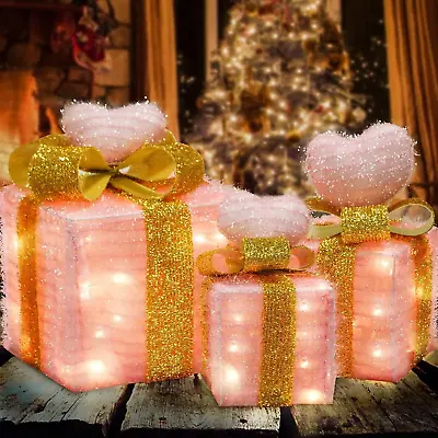 $56.99 • Buy Tngan Pink Christmas Decorations For Indoor Outdoor, Christmas Lighted Gift Boxe