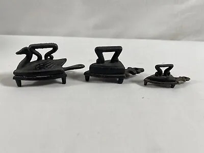 Set Of 3 Antique Heavy Cast Miniature Sad Iron With Trivet • $23.30