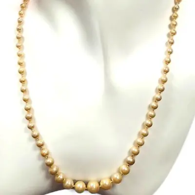 Graduated Imitation Pearl Necklace Champagne Knotted Gold Plate Filigree Clasp • $14.26