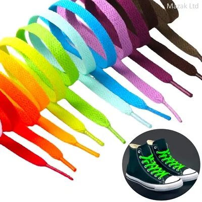 Flat Shoe Laces Boots Trainers Skate Football Coloured Shoelaces Adult Kids • £1.65