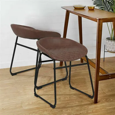$89.91 • Buy Set Of 2 Bar Stool Vintage Rustic Kitchen Pub Bar Chairs Wide Back Sunken Seat