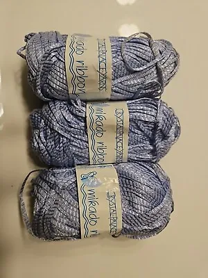 Lot Of 3 Crystal Palace Mikado Ribbon Yarn-Blue Cotton Blend 50gr  103 Yds Each • $9.95