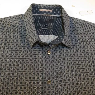 $16.99 • Buy TED BAKER LONDON BUTTON FRONT SHIRT Mens 4 ( XL ) Blue Circle Polka Dot Pattern 
