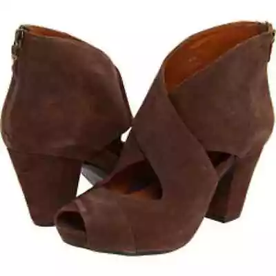 Earthies Brown Suede Cristiana Block Heel Peep Toe Platforms 8  • $50