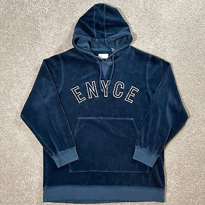 Vintage Y2K Enyce Clothing Navy Blue Pullover Velour Hoodie Sz Medium Oversized • $28.79