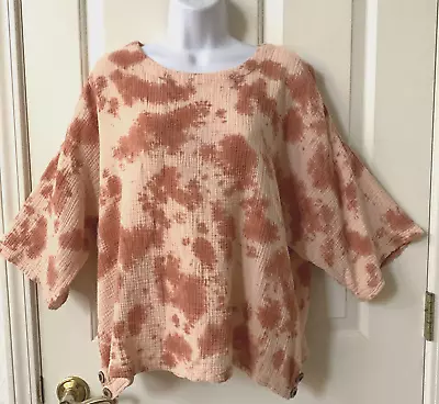 Pure J. Jill Boxy Gauze Cotton Oversized Tunic Top Peach Tie Dye Kimono Sleeve L • $19.95