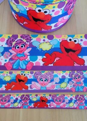 7/8 1.5 & 3  (1 YD) Sesame Street Grosgrain Ribbon Elmo & Abby Cadabby Hair Bow • $1.25