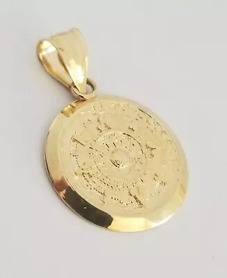 $169 • Buy 14k Real Yellow Gold Aztec Sun Calendar Pendant Charm