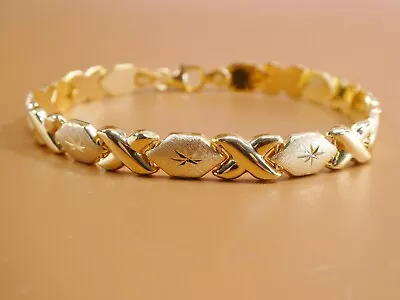 8 Inch Xox Heart Bracelet 14k Yellow Gold Tone Color  Over 925 Sterling Silver • $62