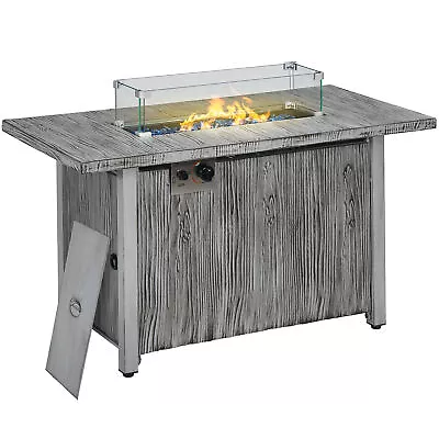 Outsunny Gas Fire Pit Table With 50000 BTU Burner Cover Glass Screen Grey • £229.99