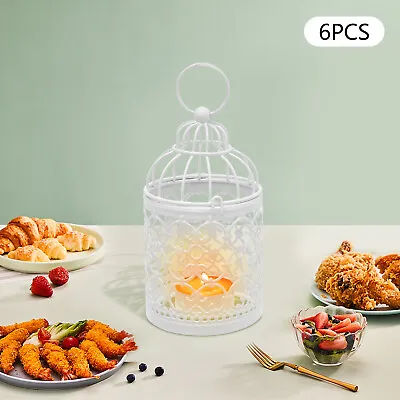 6 Pcs Wedding Centerpieces Decorative Candle Lanterns Bird Cage Metal Hollow Out • $23