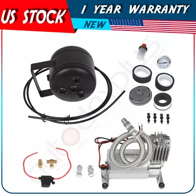 150PSI 12V 0.5 Gallon Horn Air Tank  Compressor Onboard System Kit Steel 5 Ports • $97.23